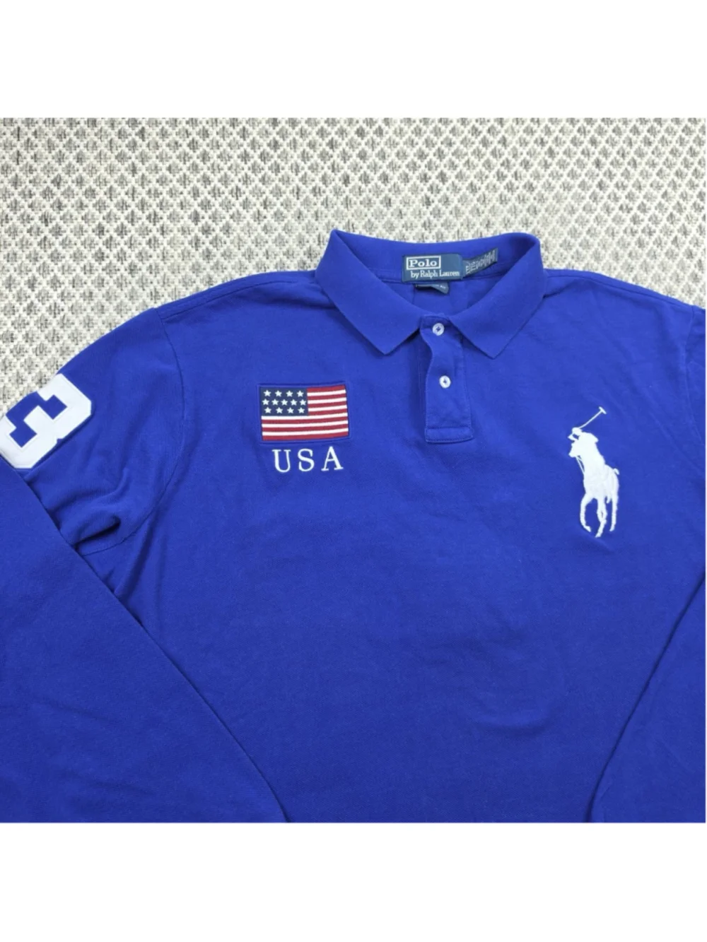 Polo Ralph Lauren USA Big Pony Rugby Polo Shirt Blue Long Sleeve XXL